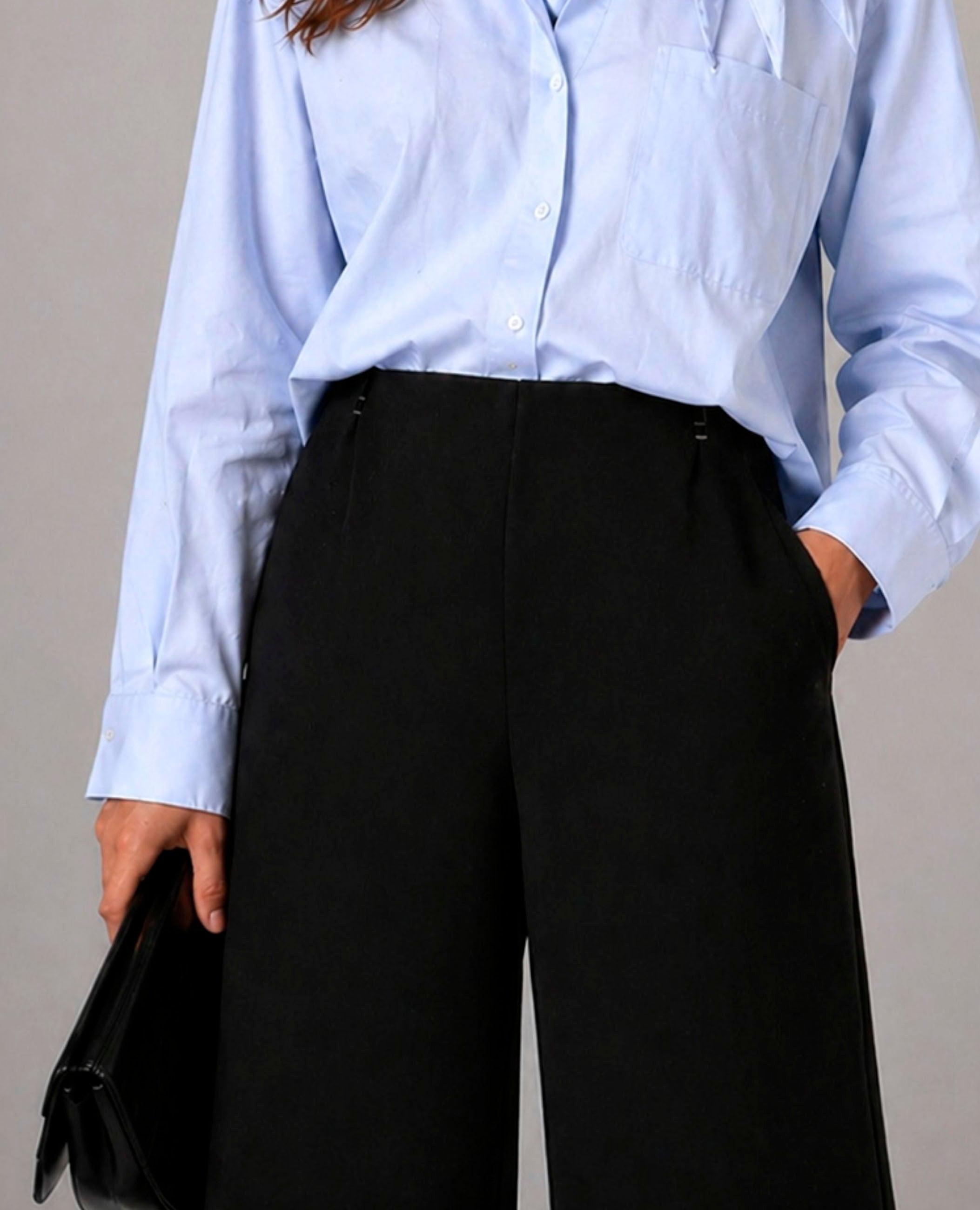 Pantalón ancho de mujer con tejido fluido - Dolores Promesas - Negro Negro-2
