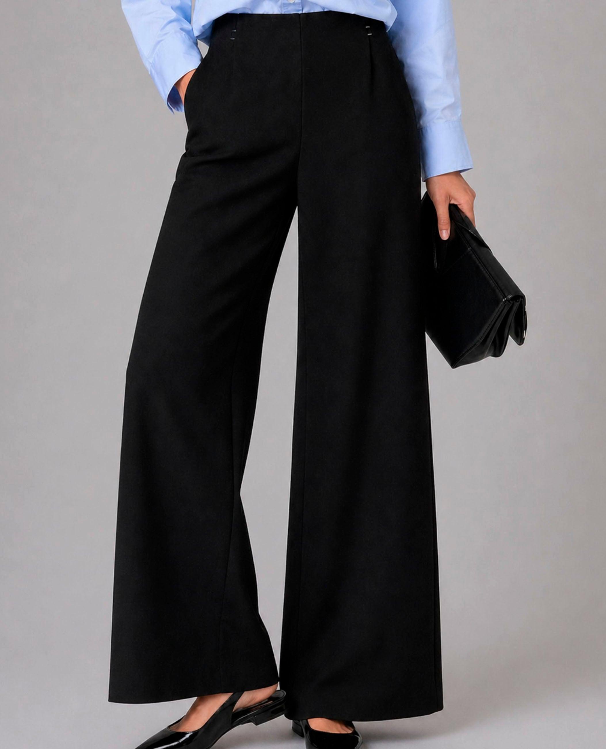 Pantalón ancho de mujer con tejido fluido - Dolores Promesas - Negro Negro-3