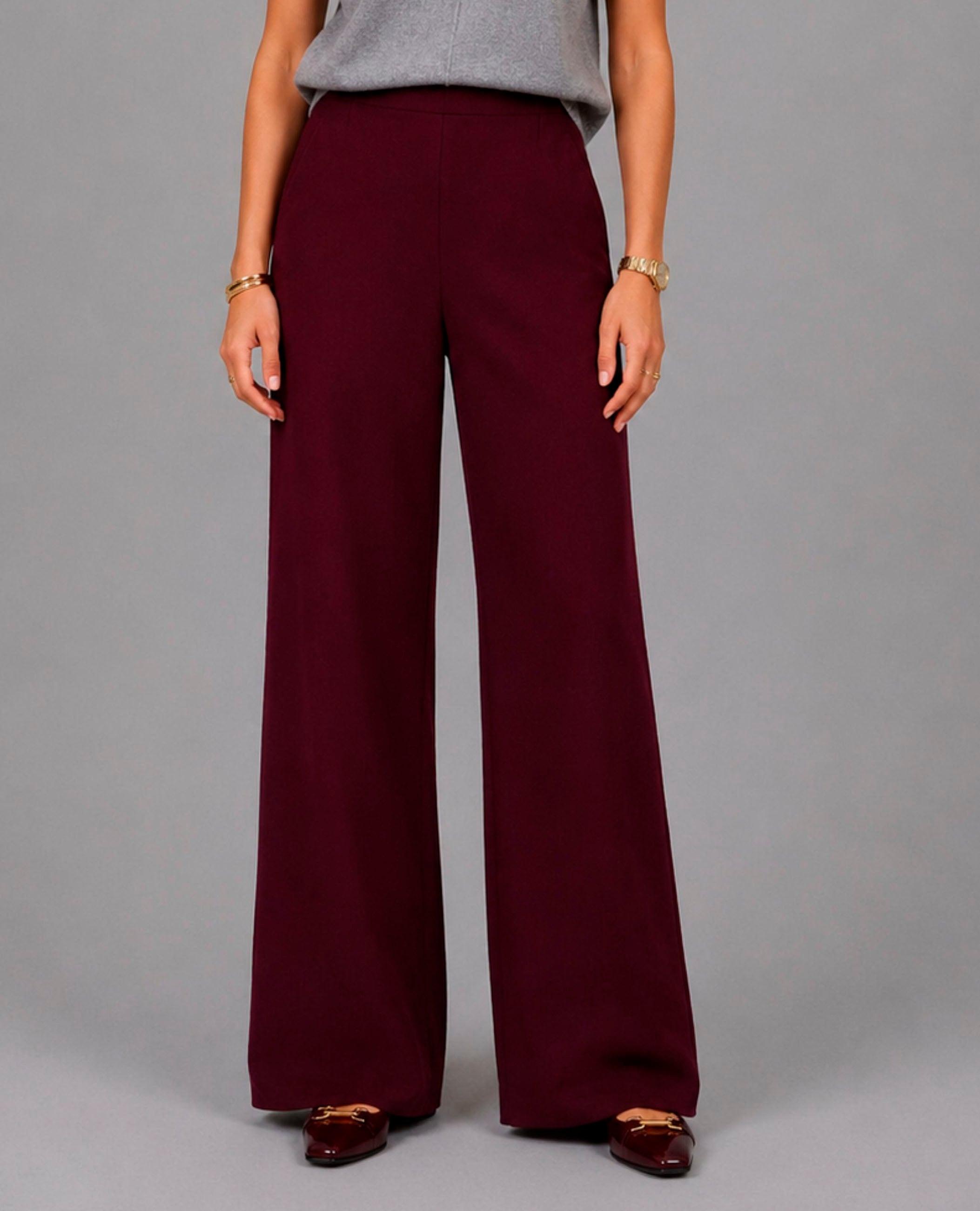Pantalón ancho de mujer con tejido fluido - Dolores Promesas - Granate Granate-2