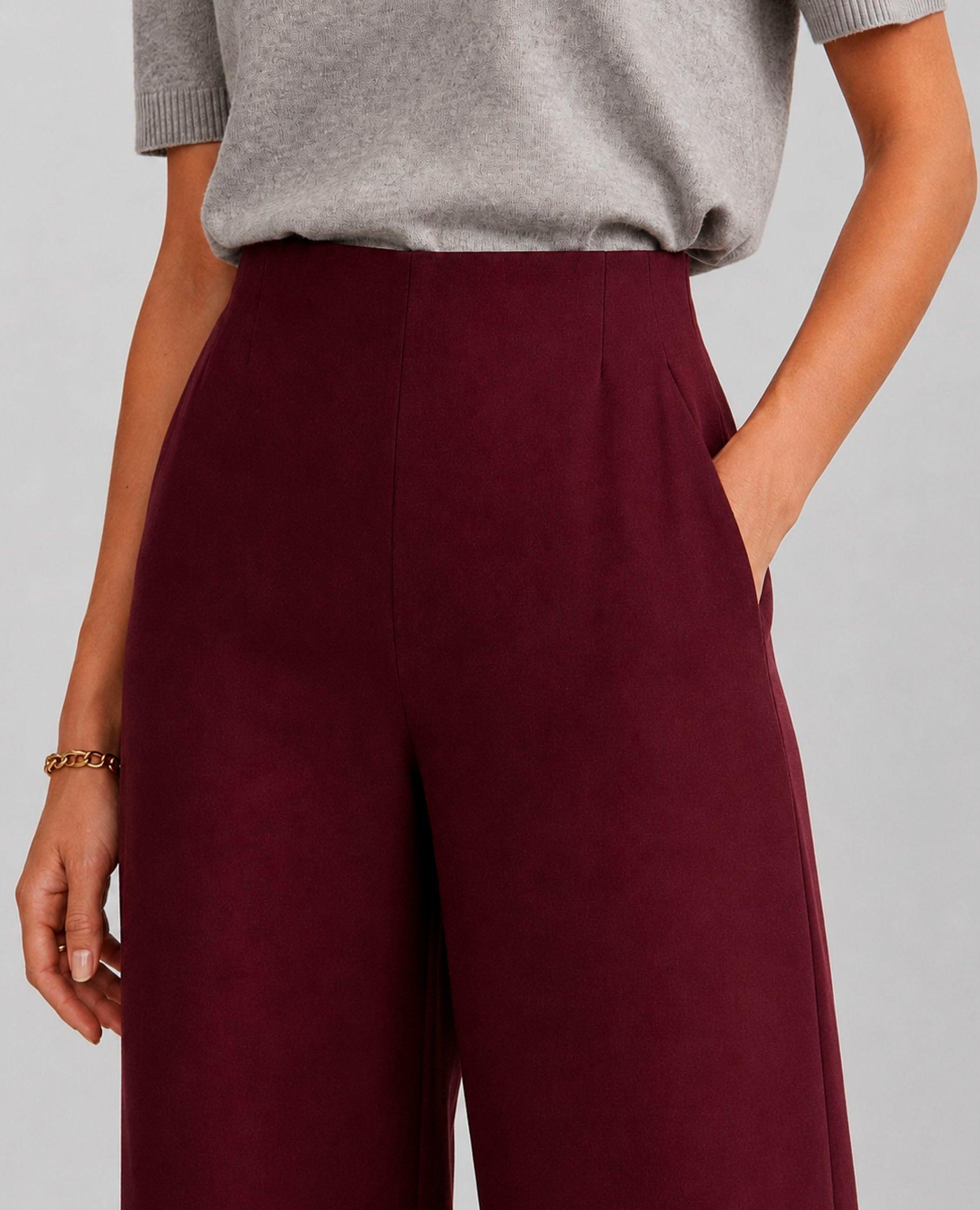 Pantalón ancho de mujer con tejido fluido - Dolores Promesas - Granate Granate-3