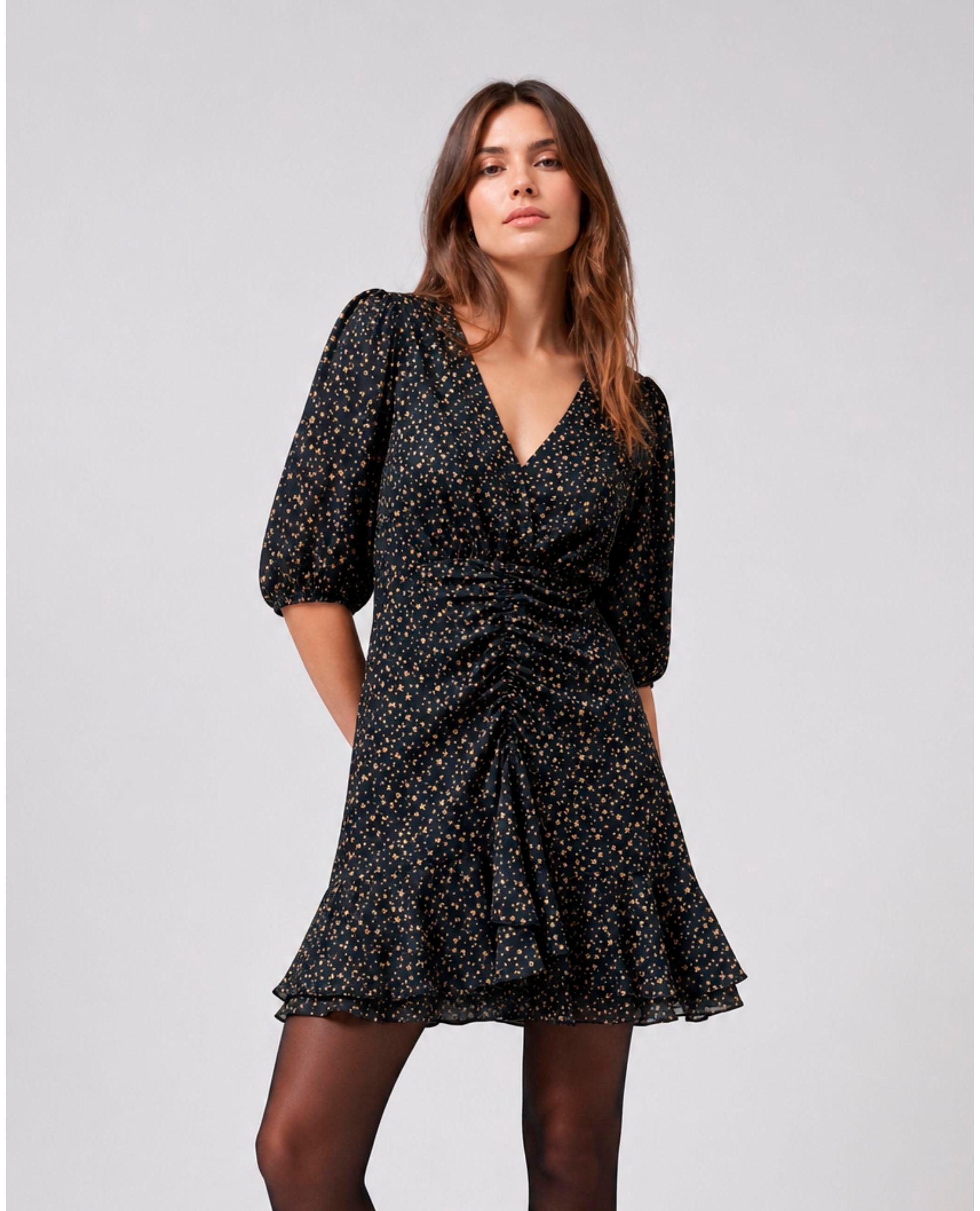Vestido corto kaia con manga abullonada - Dolores Promesas - Negro Negro-1