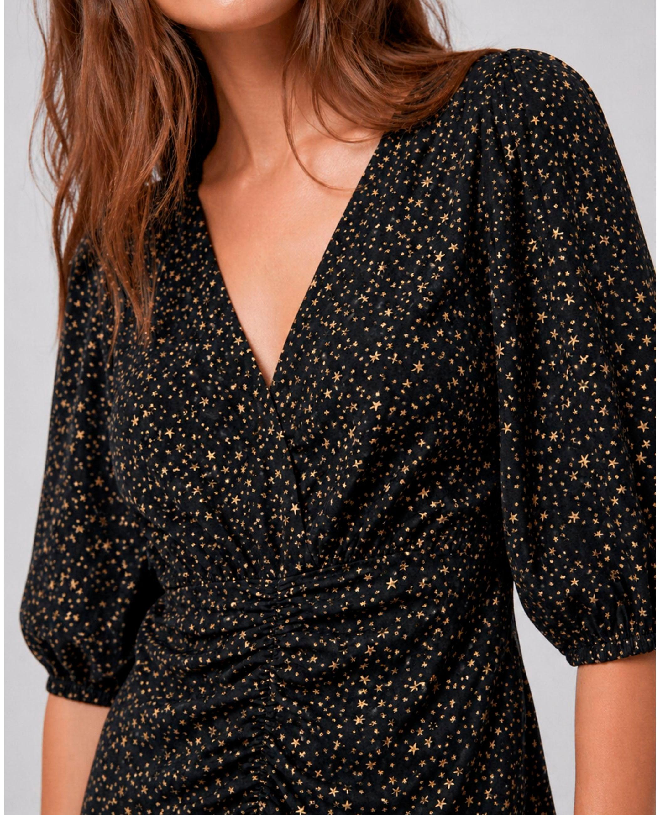 Vestido corto kaia con manga abullonada - Dolores Promesas - Negro Negro-2
