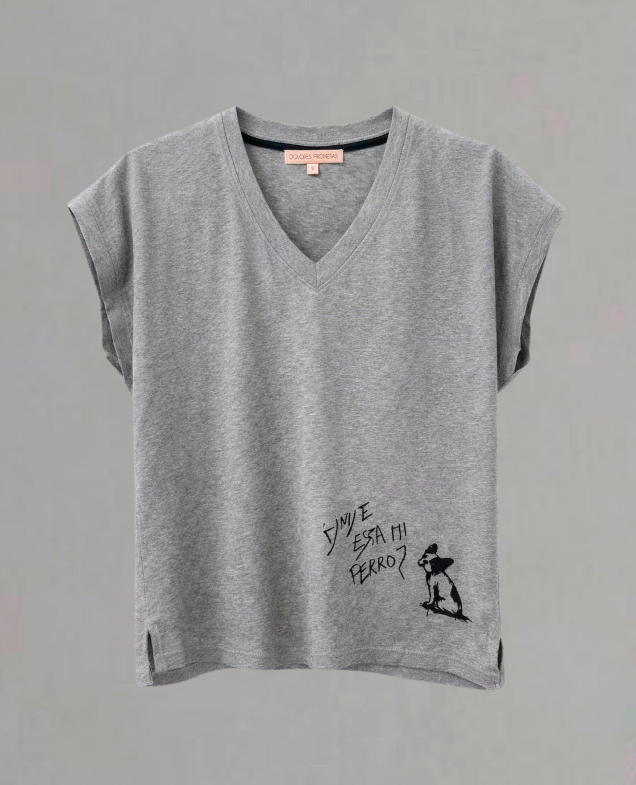 Camiseta de manga corta de mujer ula con cuello pico - Dolores Promesas - Gris Gris-4