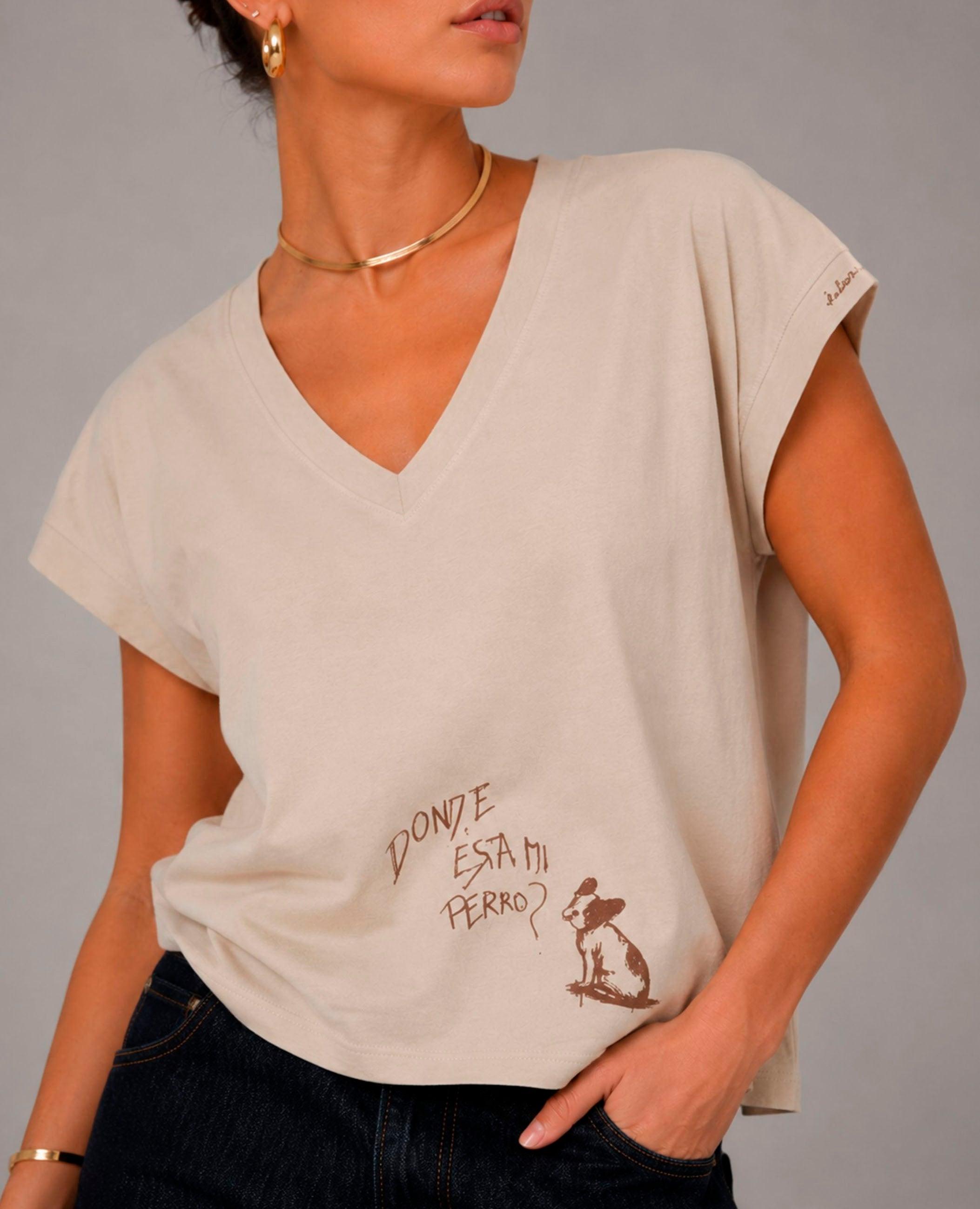 Camiseta de manga corta de mujer ula con cuello pico - Dolores Promesas - Natural Natural-2