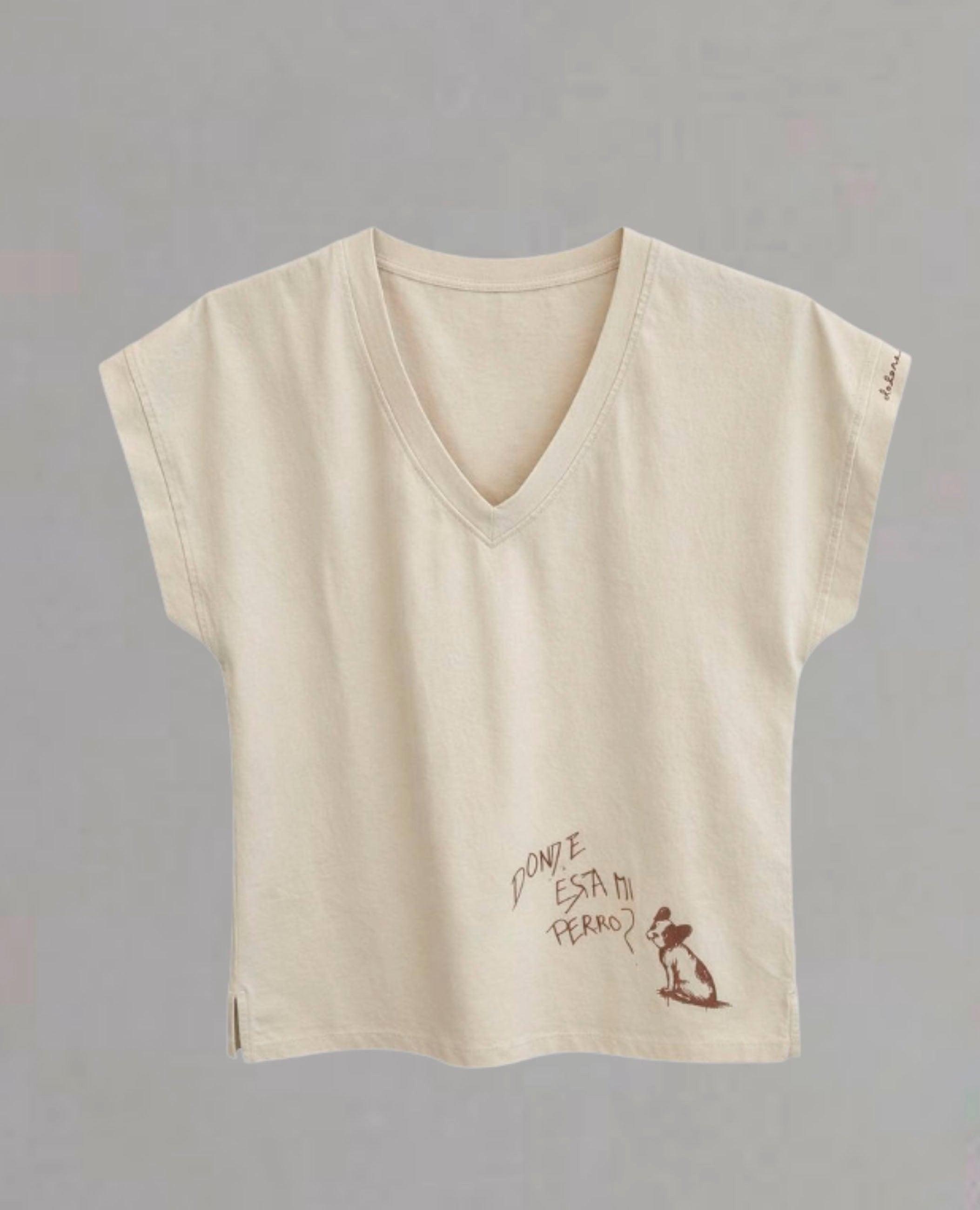 Camiseta de manga corta de mujer ula con cuello pico - Dolores Promesas - Natural Natural-4