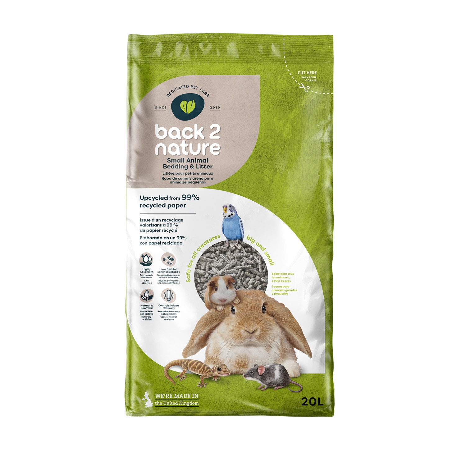 Lecho Fibrecycle para gatos y roedores Back2Nature pellets papel reciclado