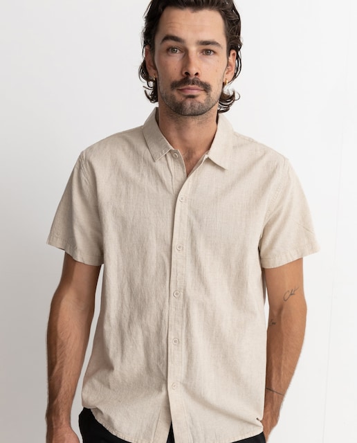 Imagen 0 de Camisa de hombre Classic Linen de manga corta lisa classic fit, negra