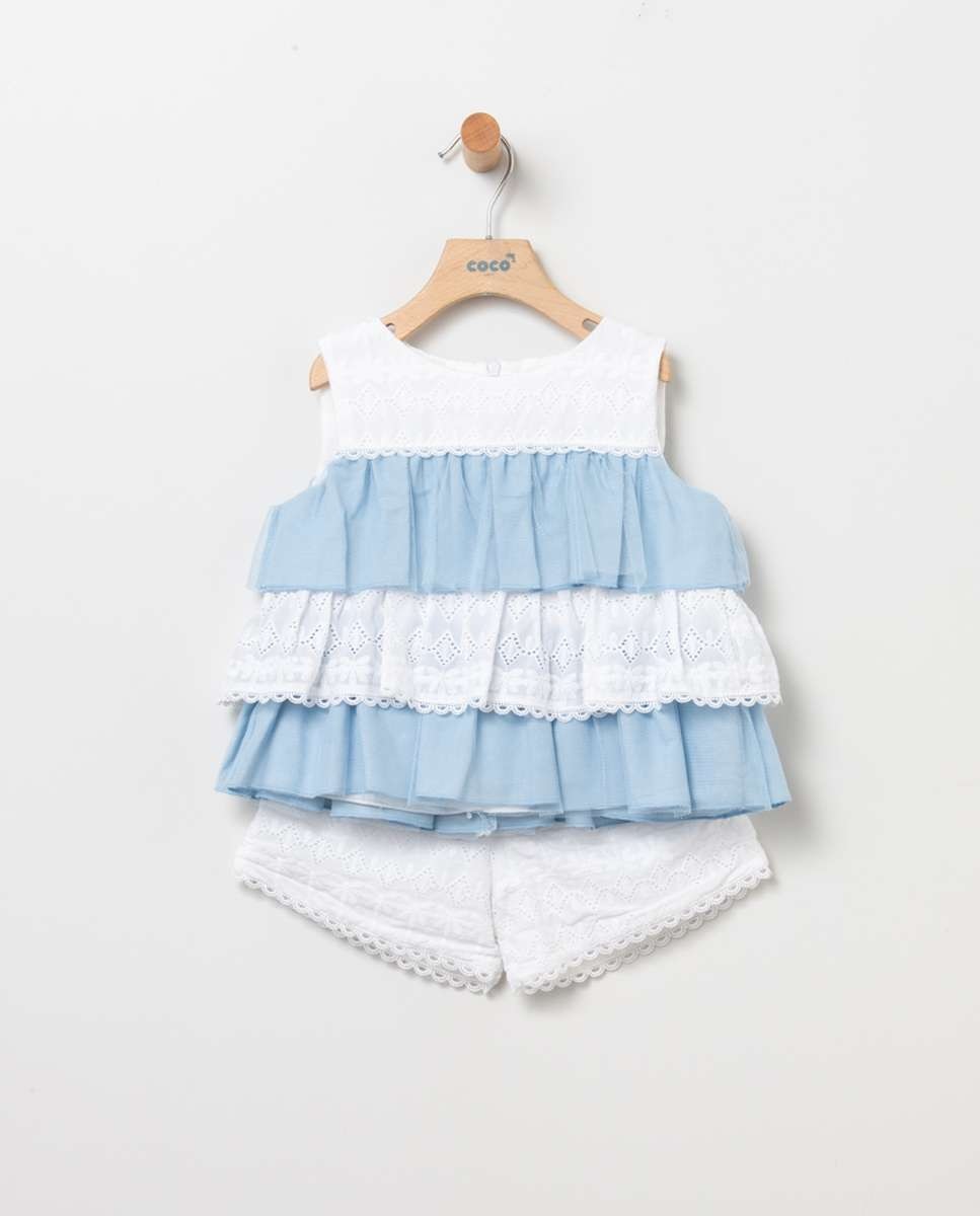 Imagen 0 de Conjunto de niña 2 piezas con bordado y tul Azul