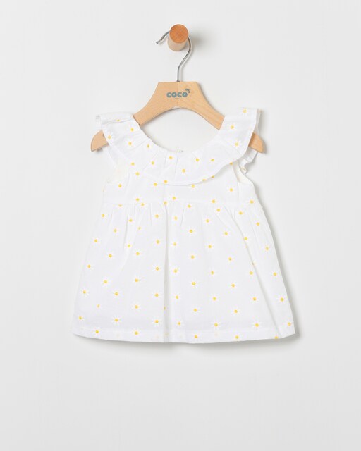 Imagen 0 de Vestido de bebé niña con bordado de margaritas