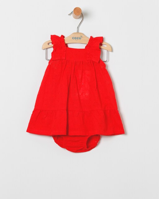 Imagen 0 de Vestido de bebé niña bordado con braguita juego