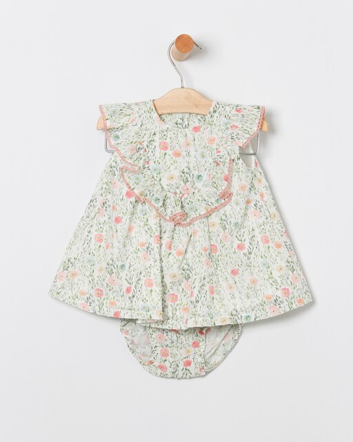 Imagen 0 de Vestido de bebé niña con estampado de flores y braguita a juego