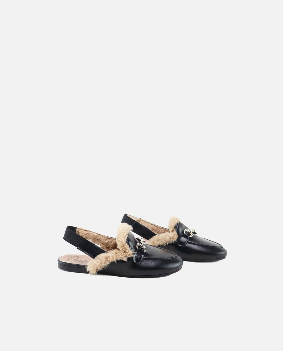Slippers de niña en piel con forro de pelo - Eli 1957 - Negro Negro-2