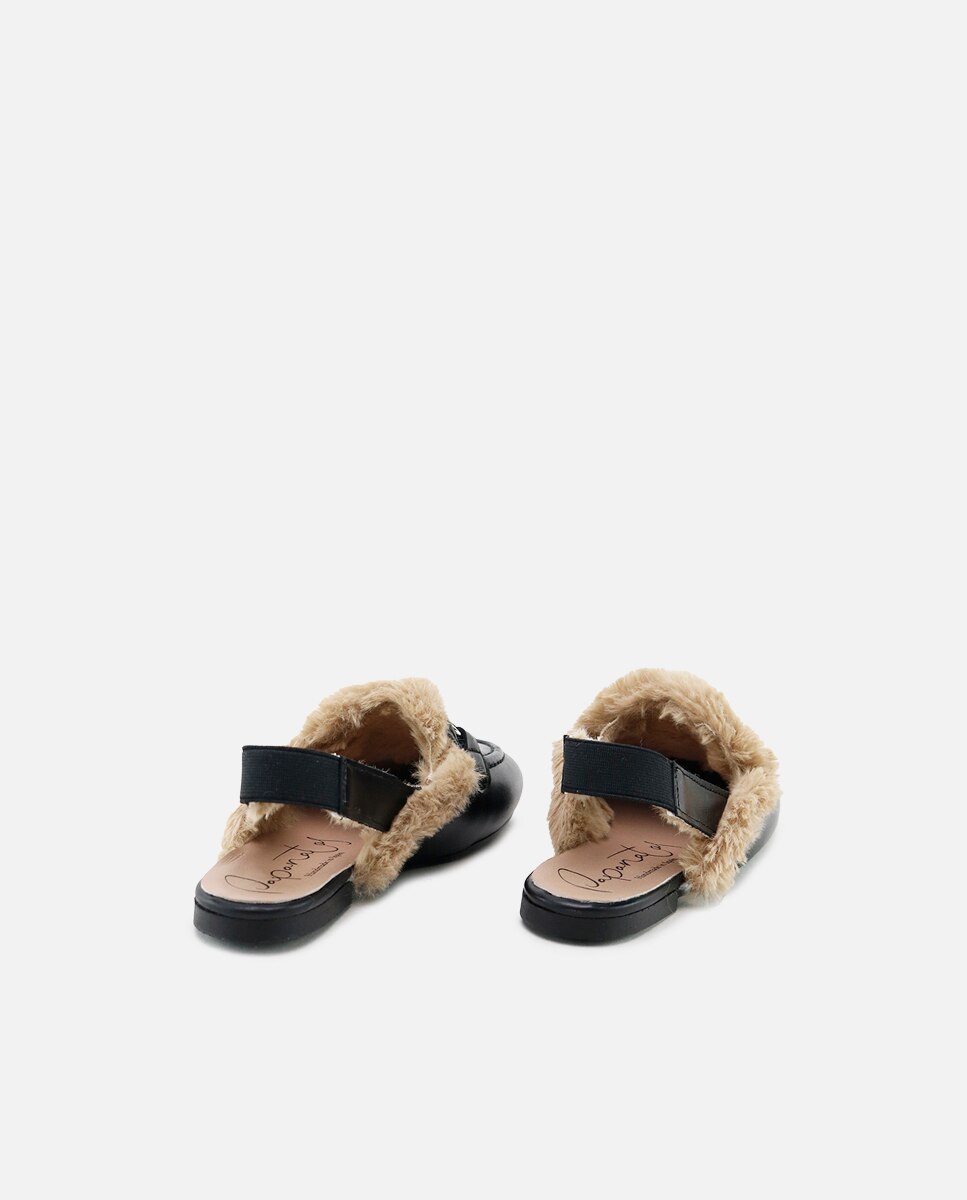 Slippers de niña en piel con forro de pelo - Eli 1957 - Negro Negro-3
