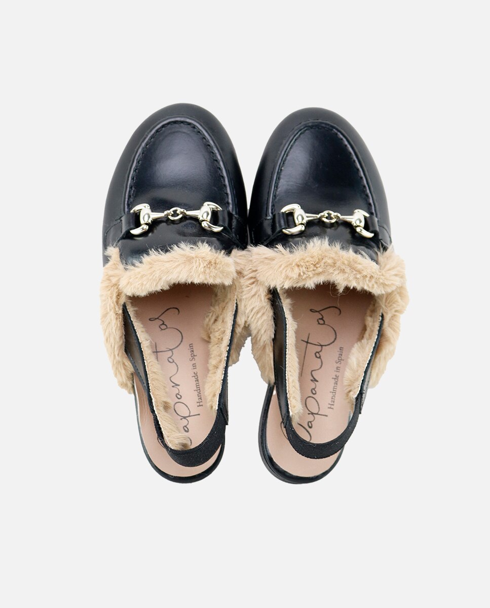 Slippers de niña en piel con forro de pelo - Eli 1957 - Negro Negro-4