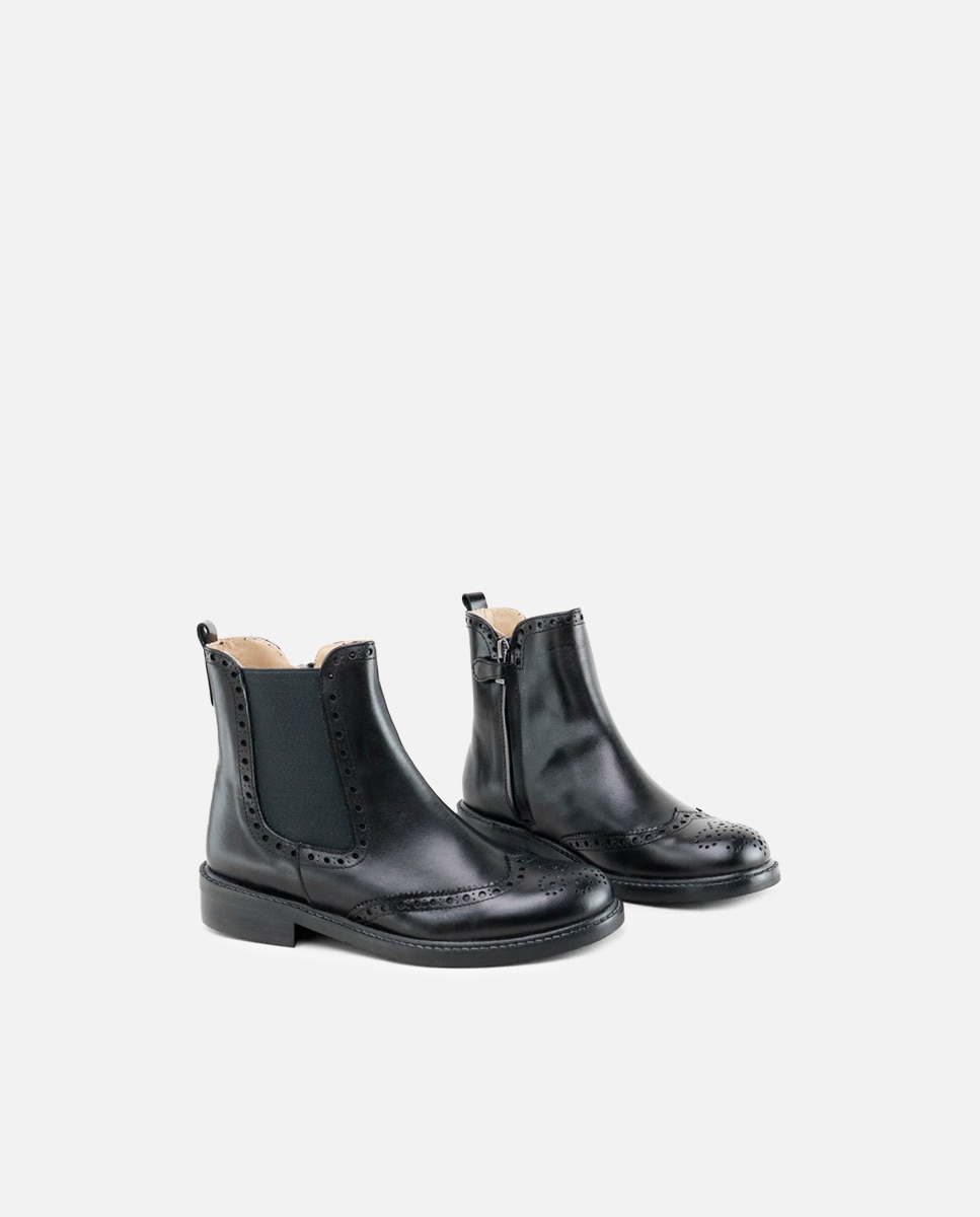 Botas unisex de piel metalizada picada estilo chelsea - Eli 1957 - Negro Negro-2