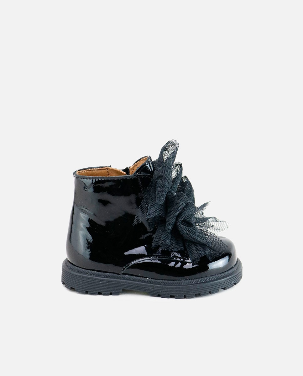 Botas de niña en piel charol con lazos de plumeti - Eli 1957 - Negro Negro-1