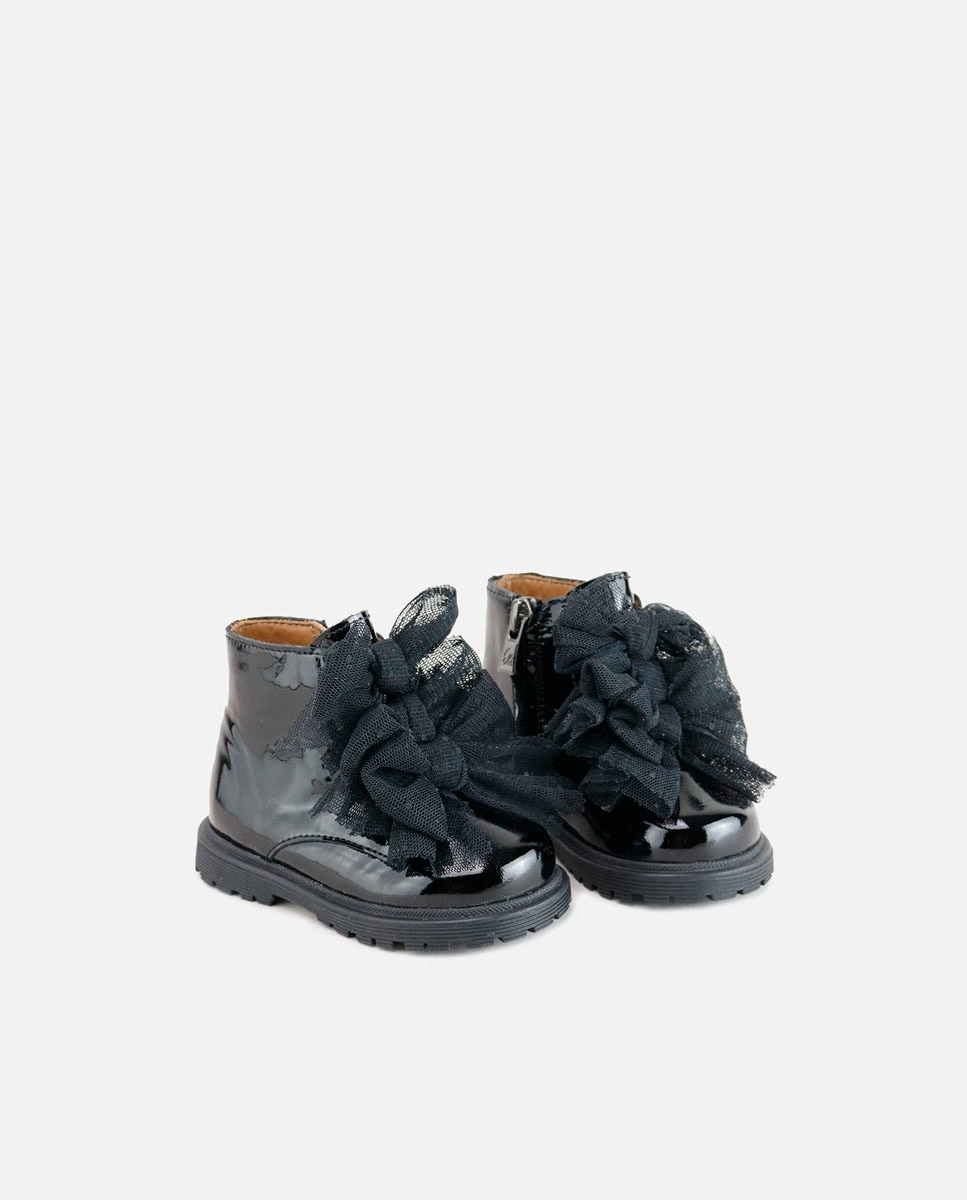 Botas de niña en piel charol con lazos de plumeti - Eli 1957 - Negro Negro-2