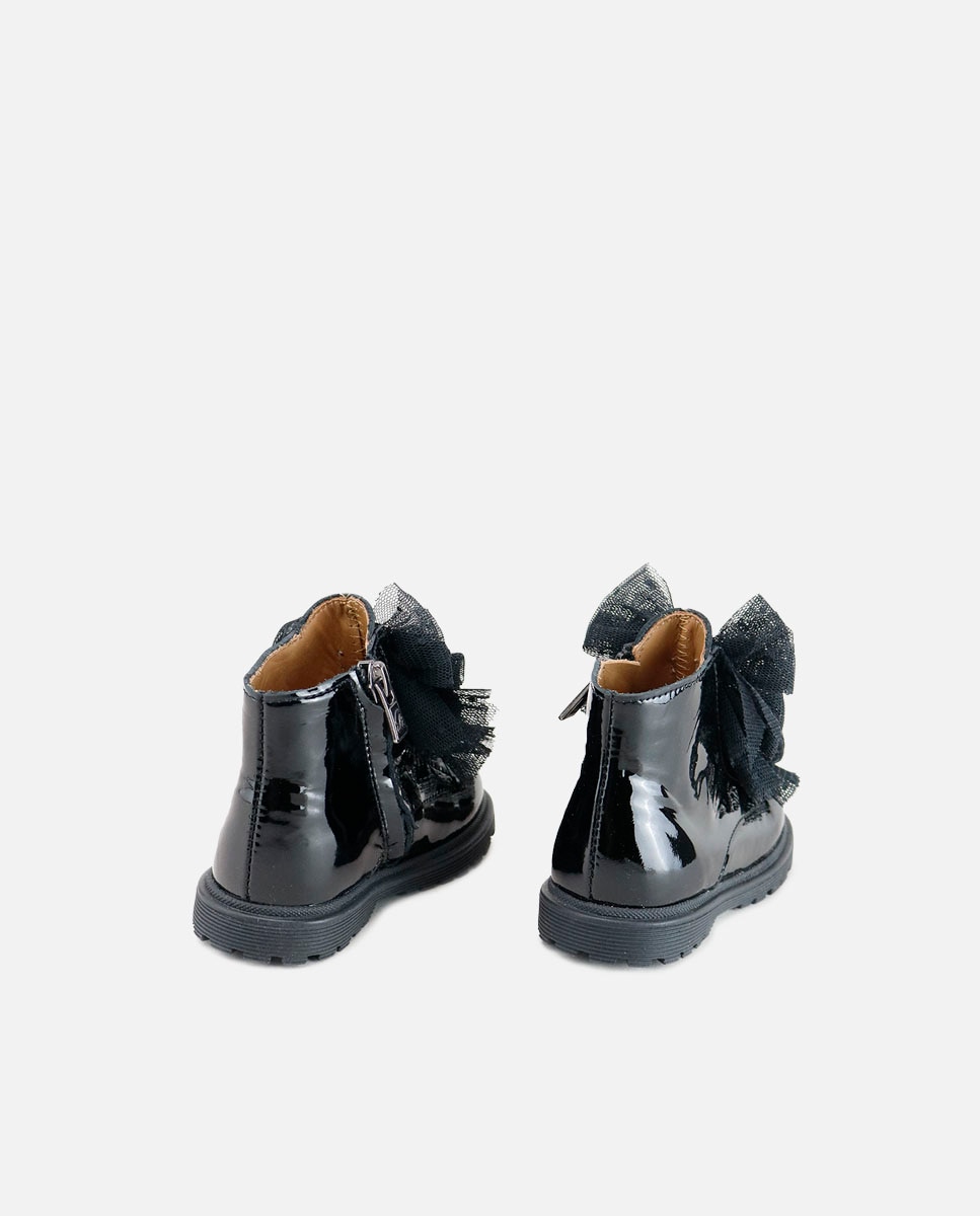 Botas de niña en piel charol con lazos de plumeti - Eli 1957 - Negro Negro-3