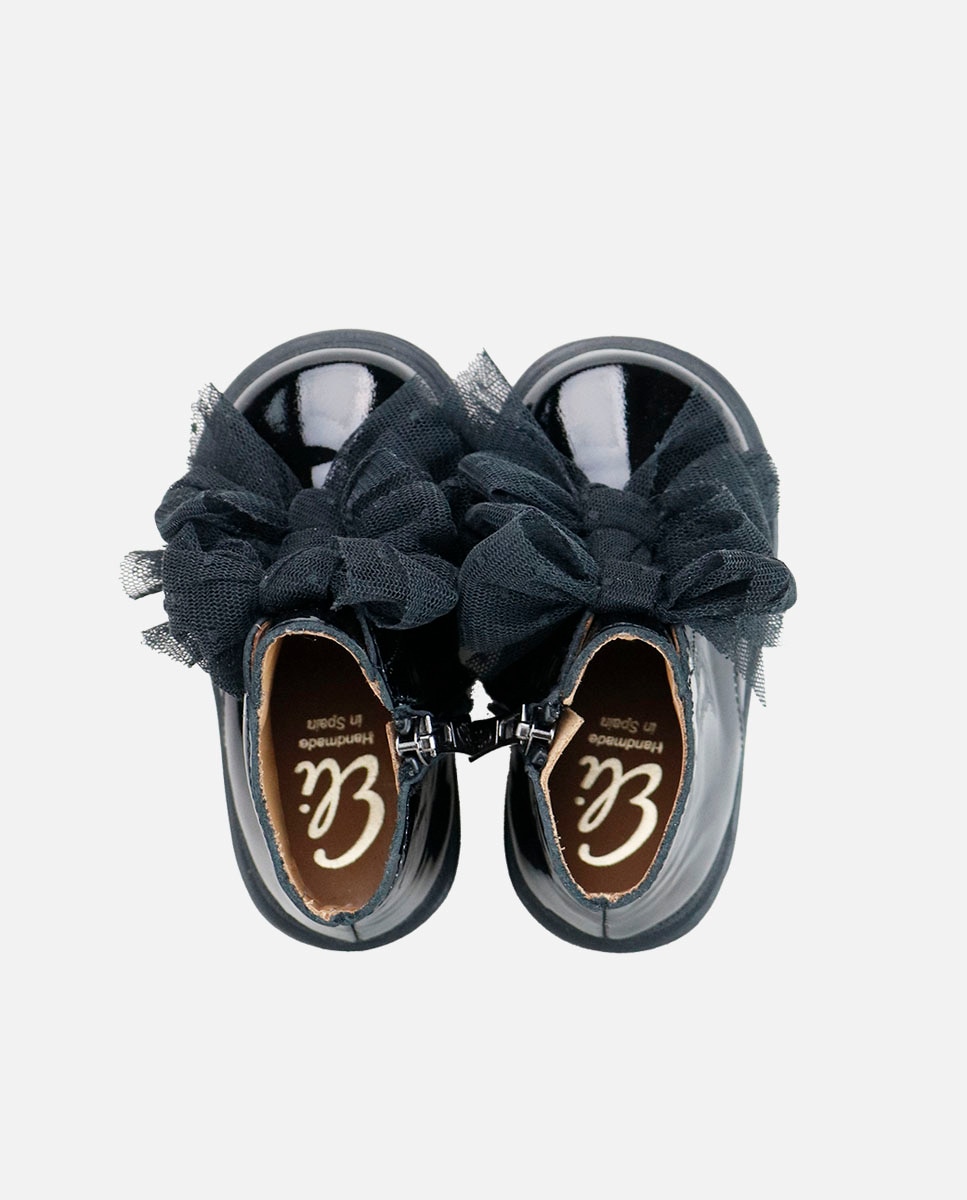 Botas de niña en piel charol con lazos de plumeti - Eli 1957 - Negro Negro-4