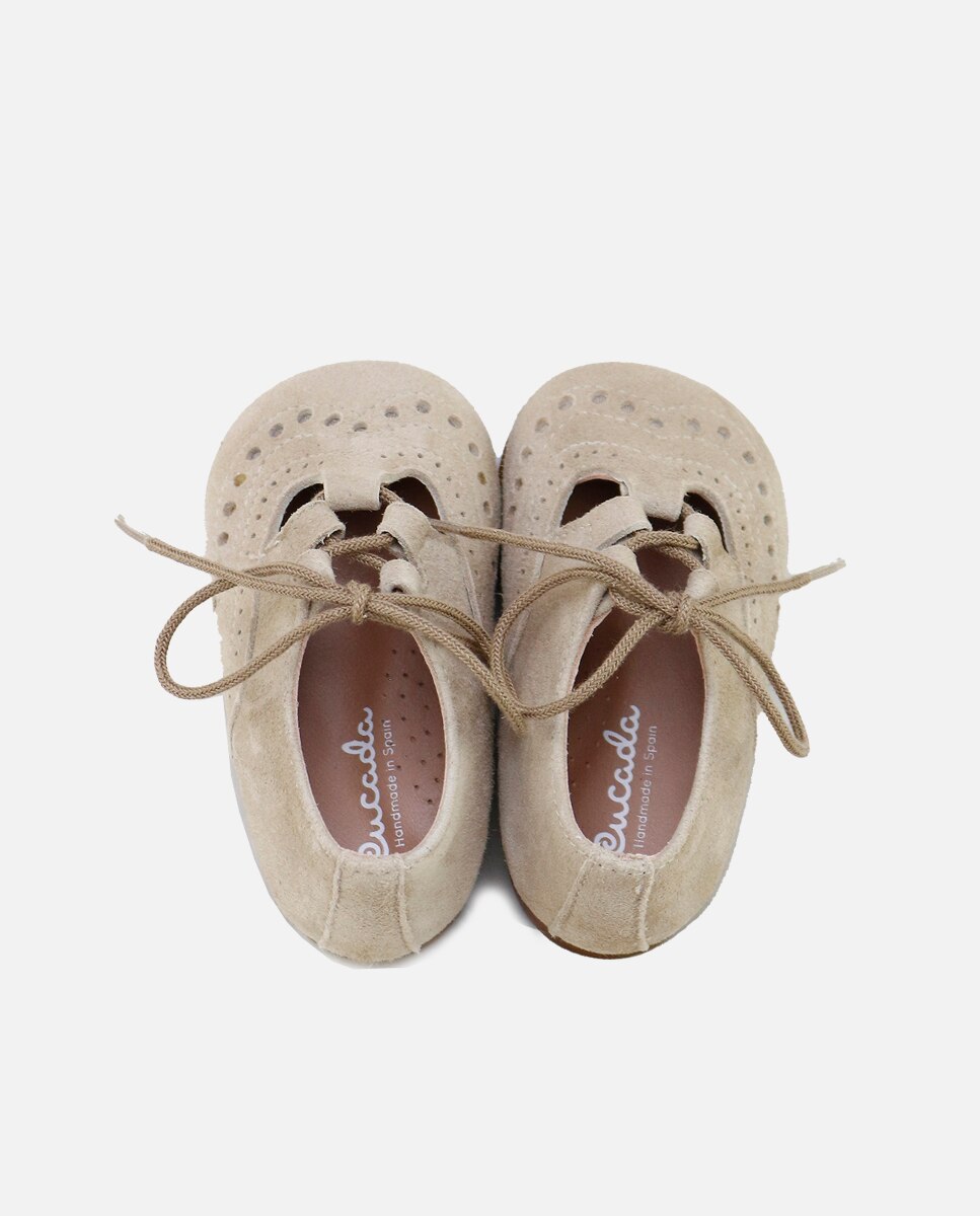 Zapato de cordones de bebé en ante picado - Eli 1957 - Beige Beige-4