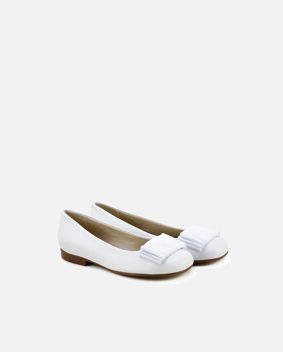 Bailarinas de niña en piel con lazo zapatero - Eli 1957 - Blanco Blanco-2