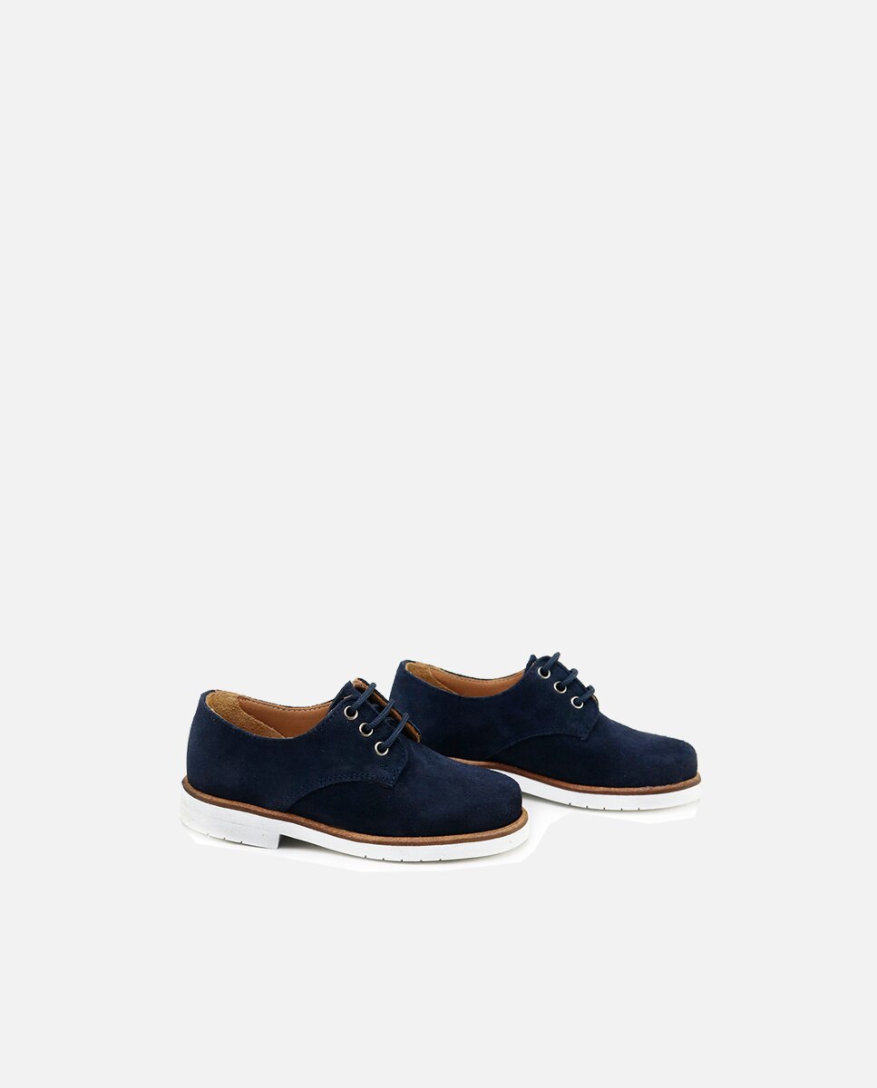 Bluchers de niño en piel serraje con piso ligero - Eli 1957 - Azul Azul-2