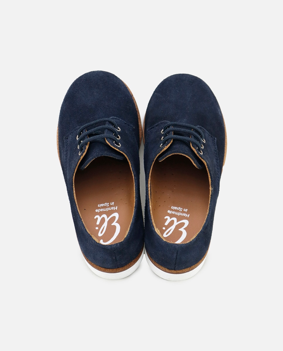Bluchers de niño en piel serraje con piso ligero - Eli 1957 - Azul Azul-4