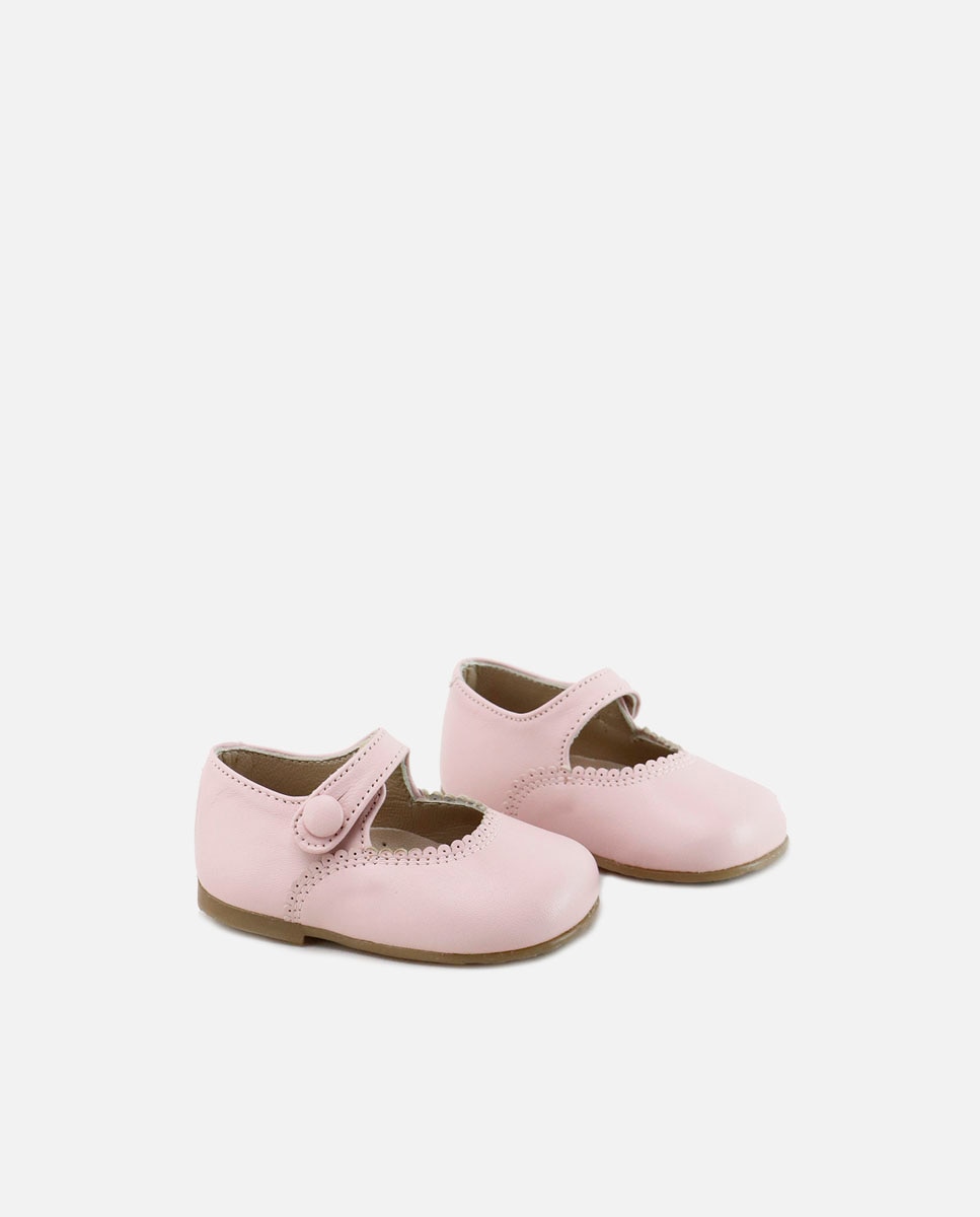 Merceditas de bebé en piel con botón - Eli 1957 - Rosa Rosa-2