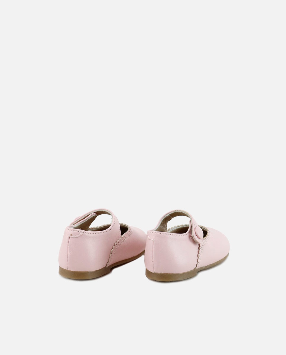Merceditas de bebé en piel con botón - Eli 1957 - Rosa Rosa-3