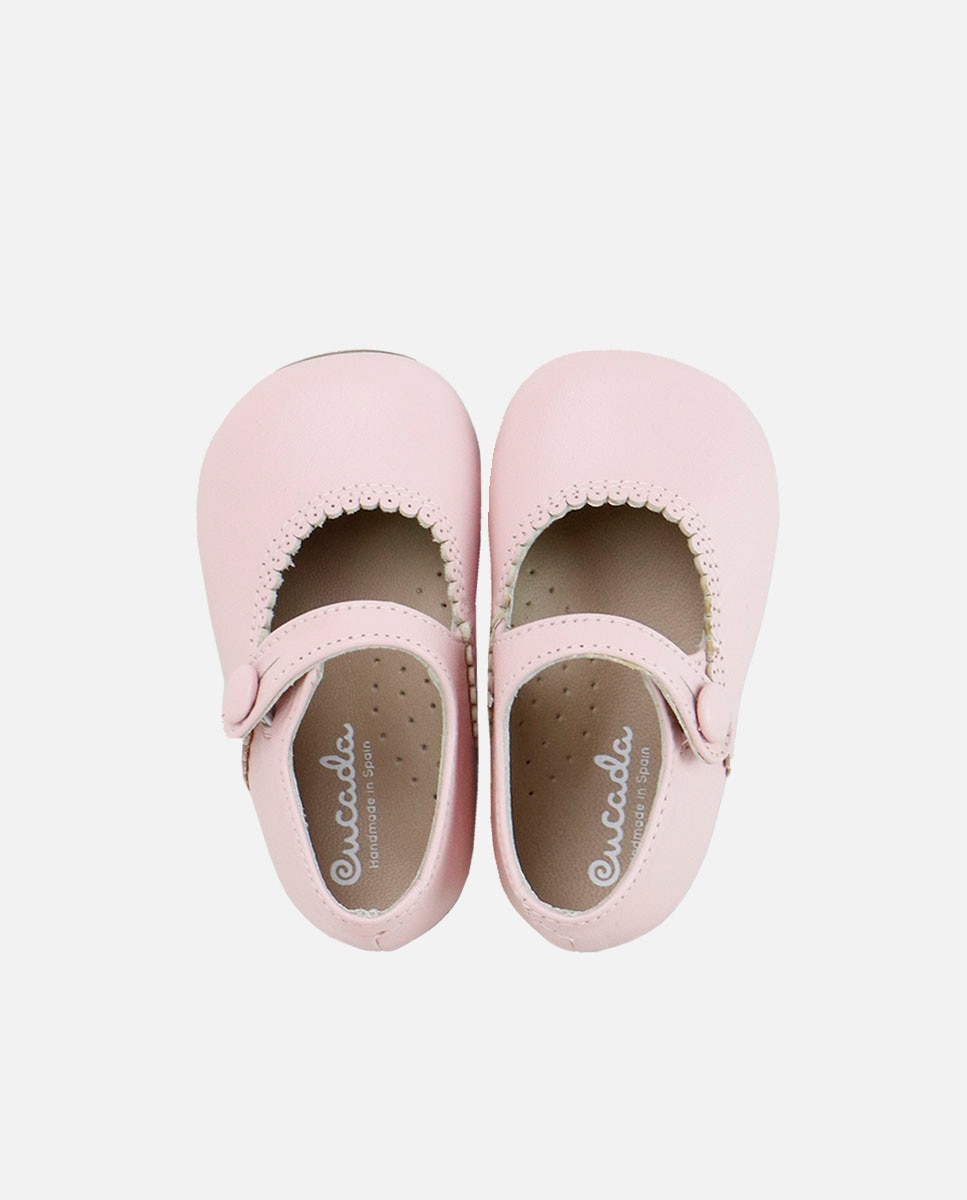 Merceditas de bebé en piel con botón - Eli 1957 - Rosa Rosa-4