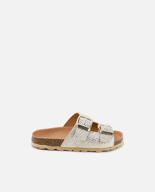 Imagen 0 de Sandalias de niña en piel metalizada con hebillas
