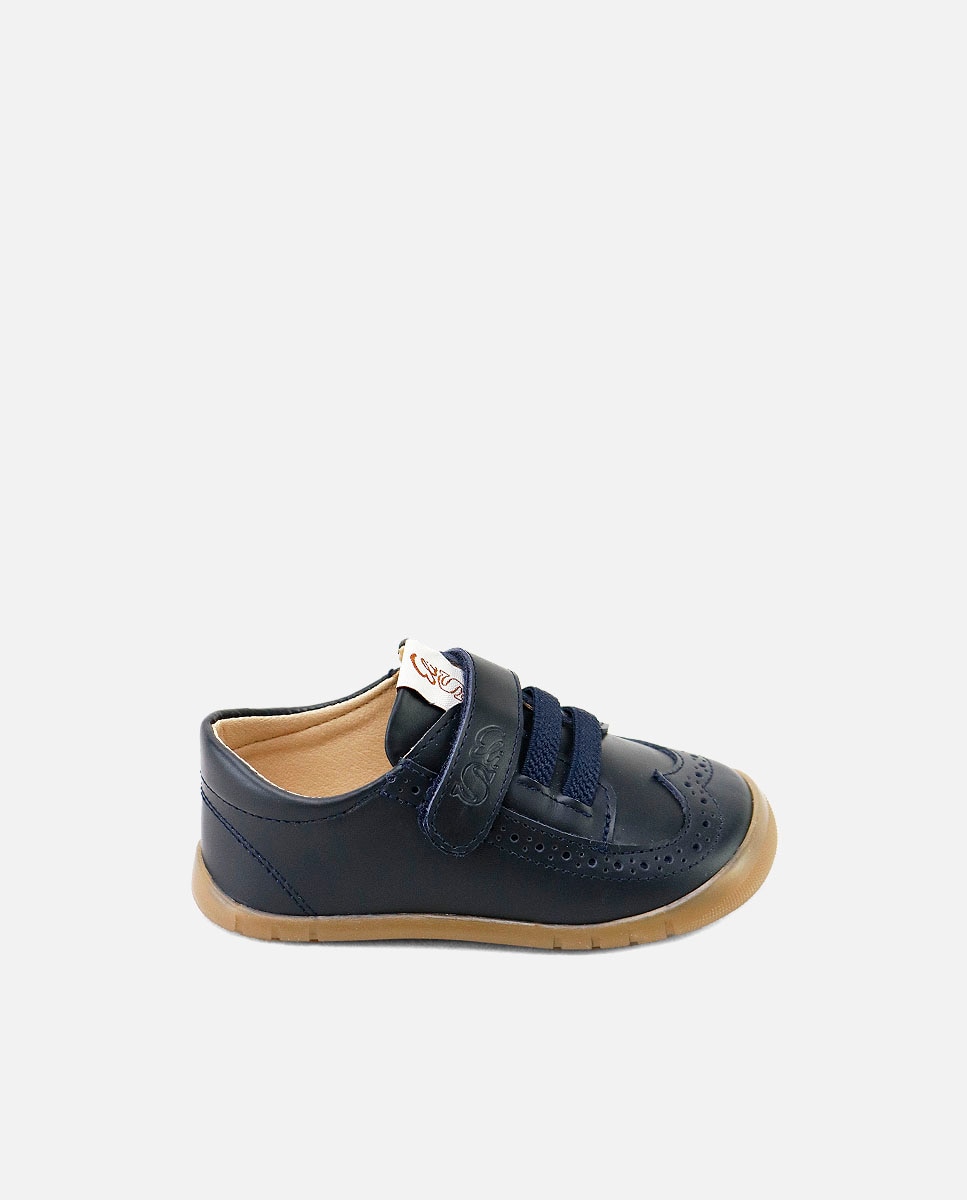Imagen 0 de Zapatillas barefoot de bebé en piel con cierre adherente Azul oscuro