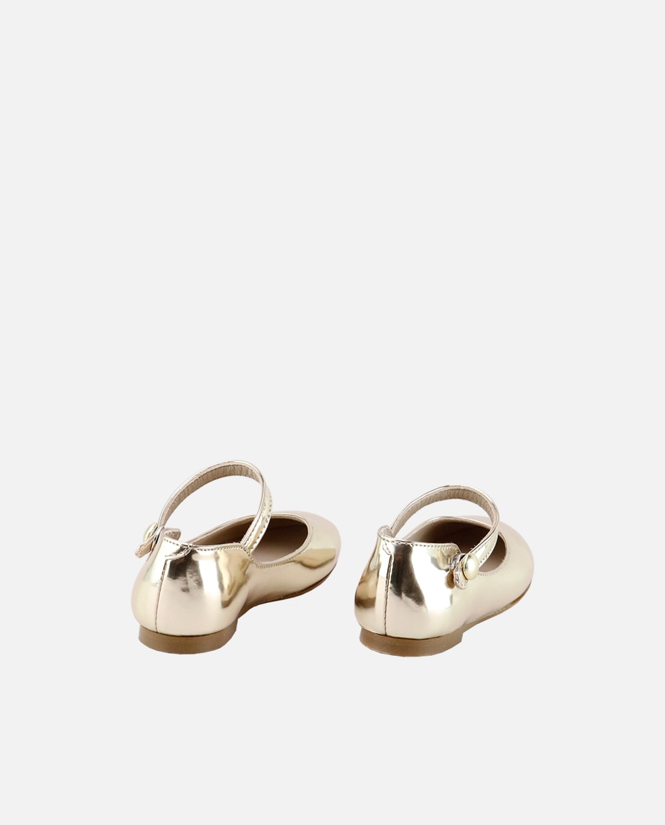 Merceditas de niña en piel con botón - Eli 1957 - Oro Oro-3