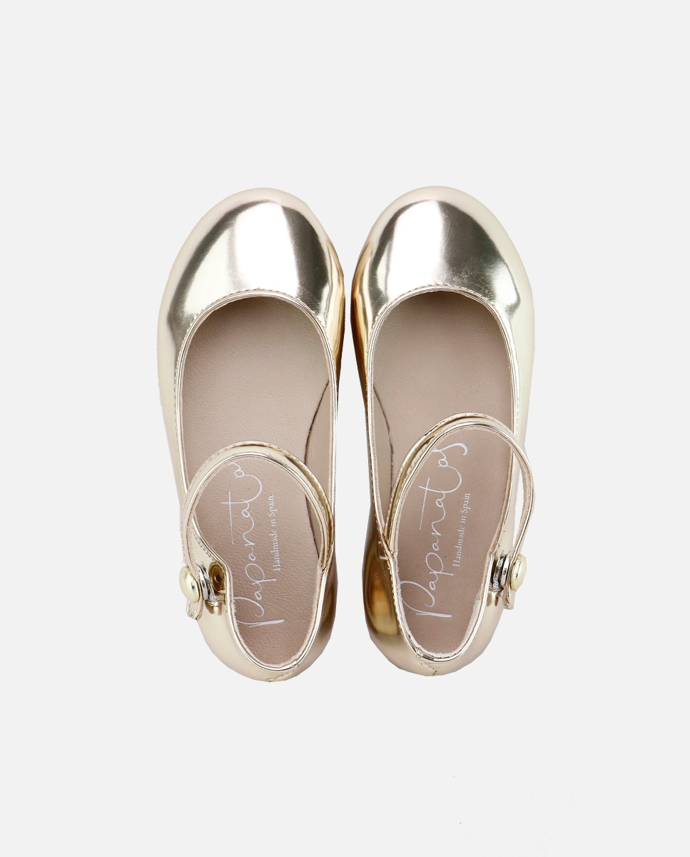 Merceditas de niña en piel con botón - Eli 1957 - Oro Oro-4