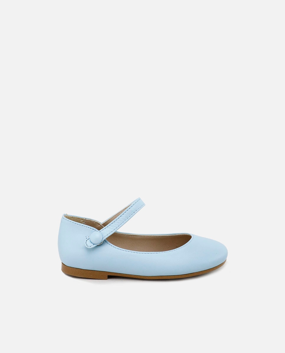Merceditas de niña en piel con botón - Eli 1957 - Azul Azul-1