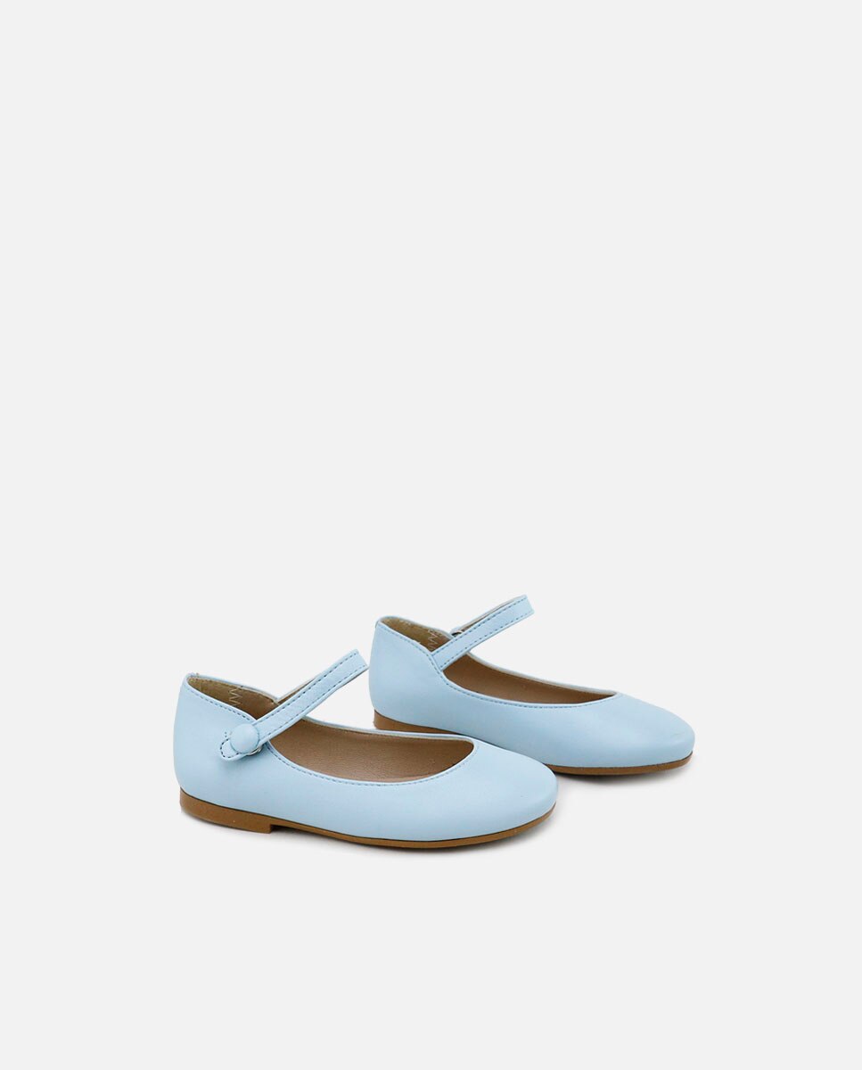 Merceditas de niña en piel con botón - Eli 1957 - Azul Azul-2