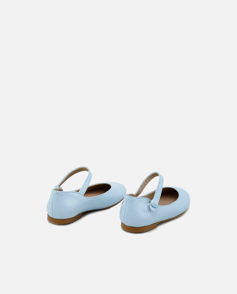 Merceditas de niña en piel con botón - Eli 1957 - Azul Azul-3