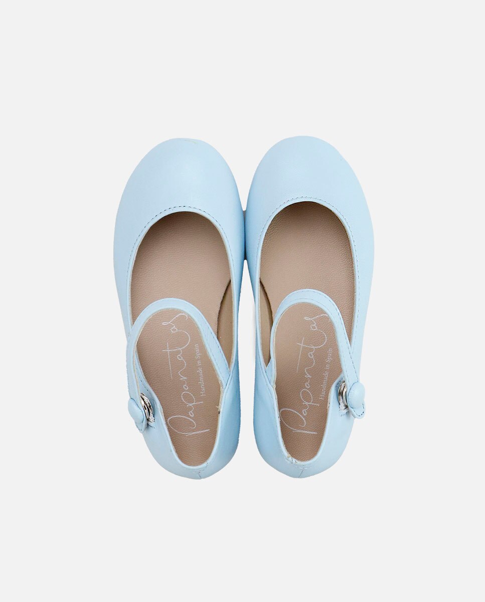 Merceditas de niña en piel con botón - Eli 1957 - Azul Azul-4