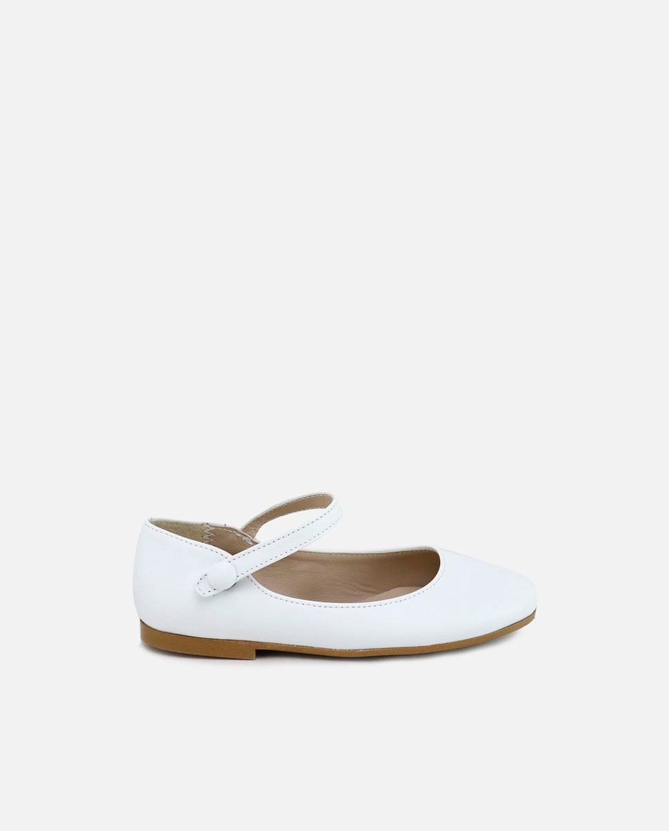 Merceditas de niña en piel con botón - Eli 1957 - Blanco Blanco-1