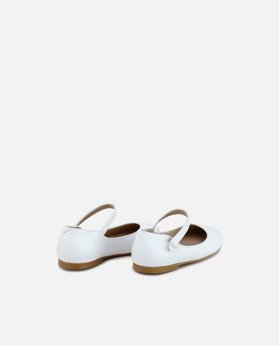 Merceditas de niña en piel con botón - Eli 1957 - Blanco Blanco-3