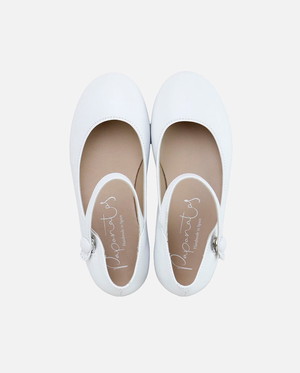 Merceditas de niña en piel con botón - Eli 1957 - Blanco Blanco-4
