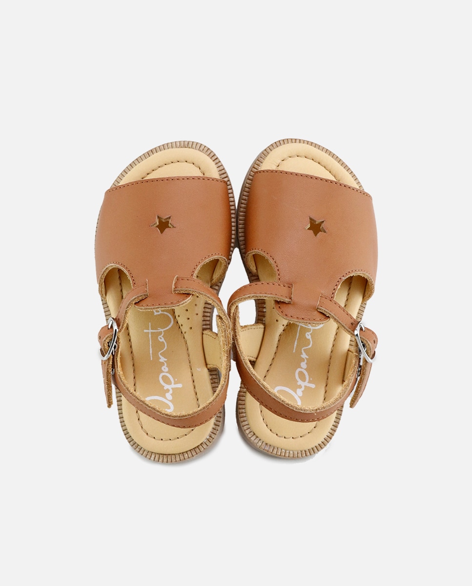 Sandalias unisex en piel con estrella perforada - Eli 1957 - Camel Camel-4