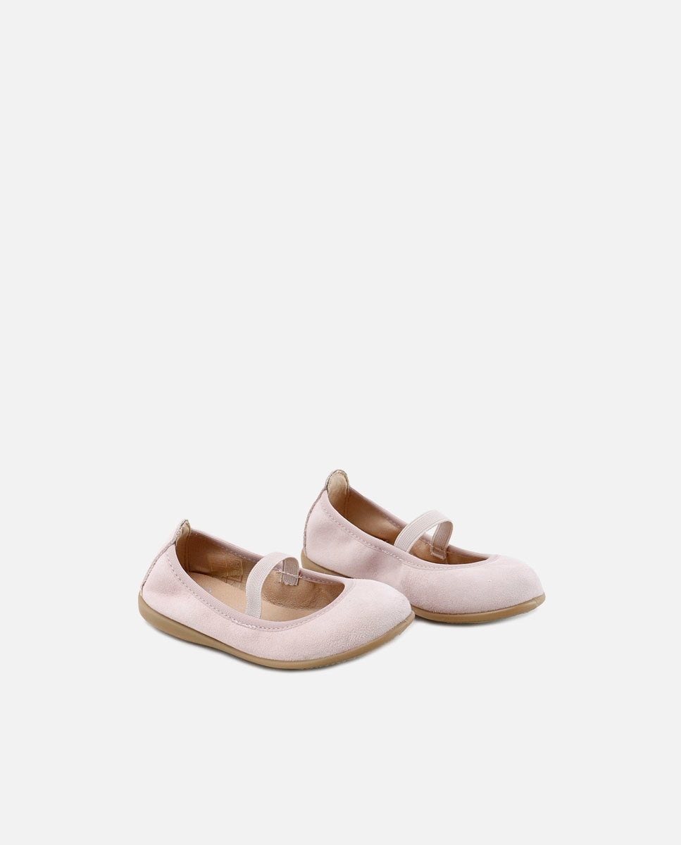 Bailarinas de niña en ante con elástico - Eli 1957 - Rosa Rosa-2