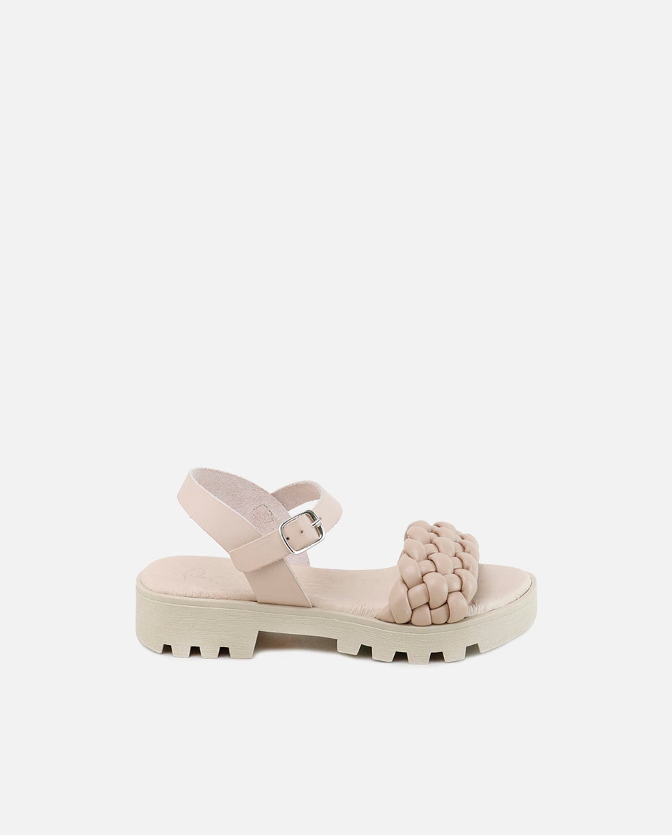Imagen 0 de Sandalias de niña en piel con trenza Nude