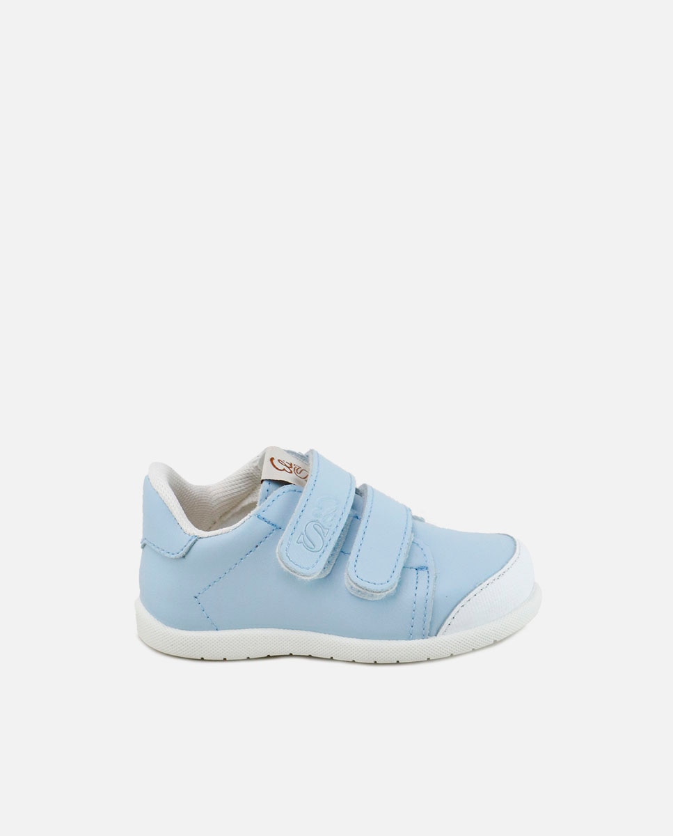 Imagen 0 de Zapatillas barefoot de bebé en piel lavable Azul claro