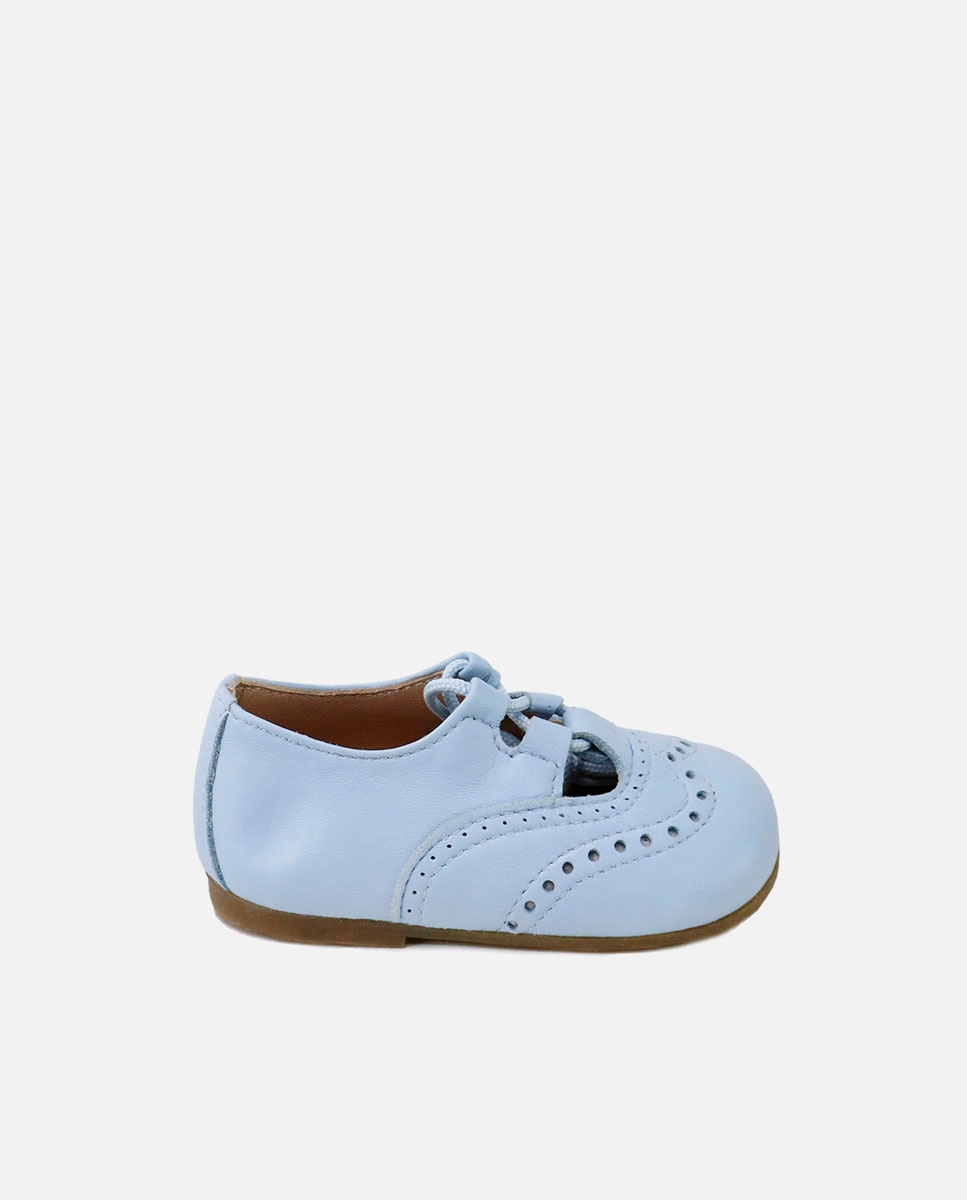 Imagen 0 de Zapato con cordones de bebé en piel con picados Azul claro