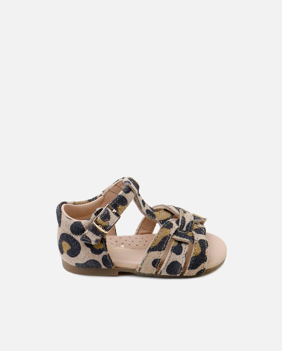 Sandalias de bebé niña en piel con estampado leopardo