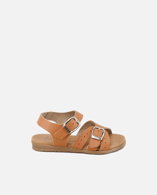 Imagen 0 de Sandalias de niña en piel natural con hebillas