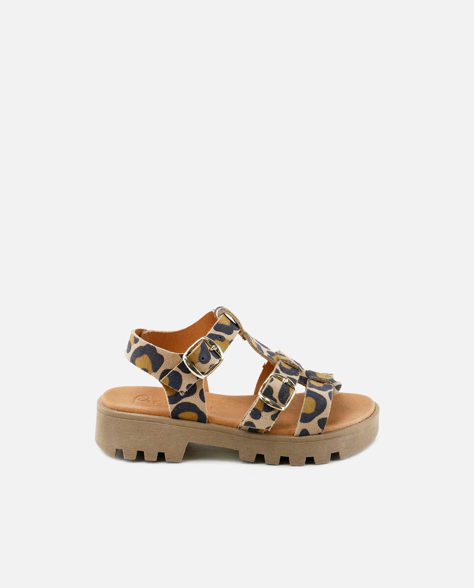 Imagen 0 de Sandalias de niña en serraje leo con plataforma ligera y planta de gel Azul/Beige