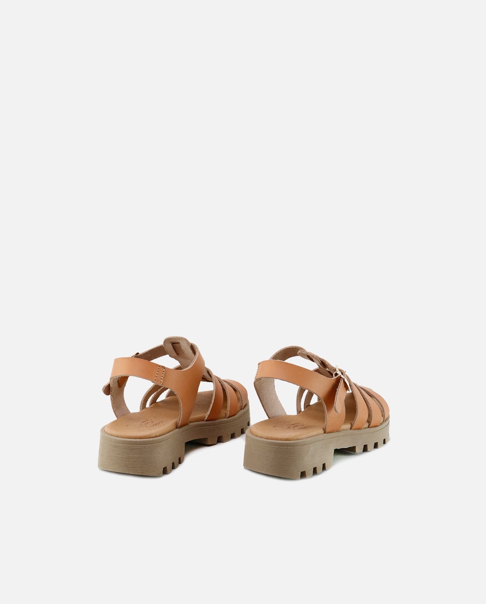 Eli 1957 - Sandalias de niña en piel natural tipo cangrejera con plataforma ligera y planta de gel.